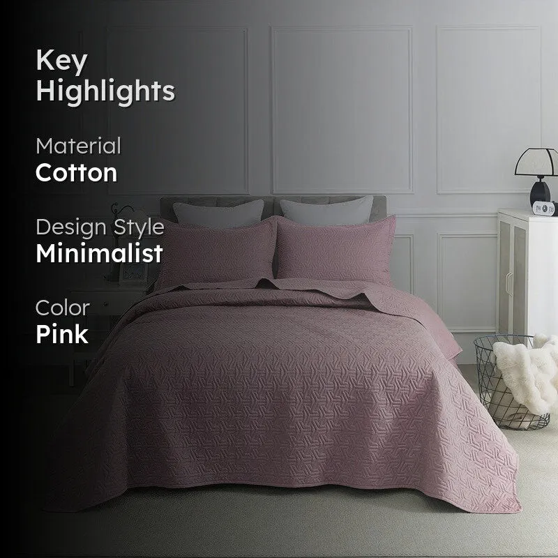Elegant Pink Geometric Cotton Bedcover media 2