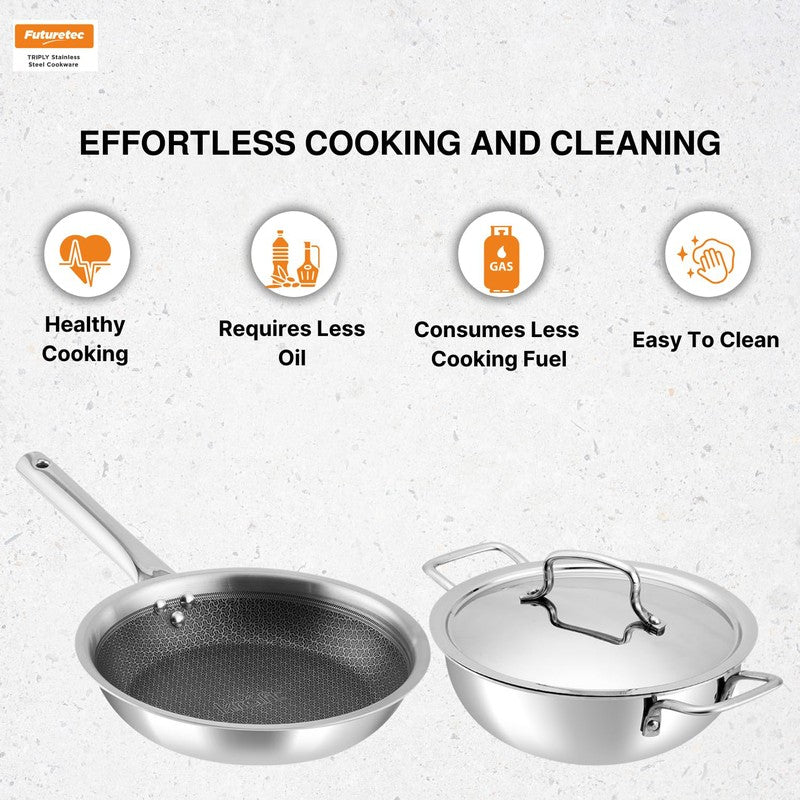 Kraft Sizzle Mate Kadhai and Frying Pan with Lid (2400 mL & 1600 mL) - Two Piece Set media 7