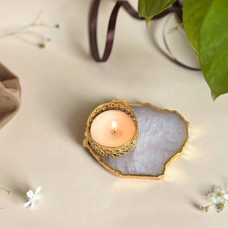 Niema Handcrafted Agate Tealight Candle Holder - White media 4
