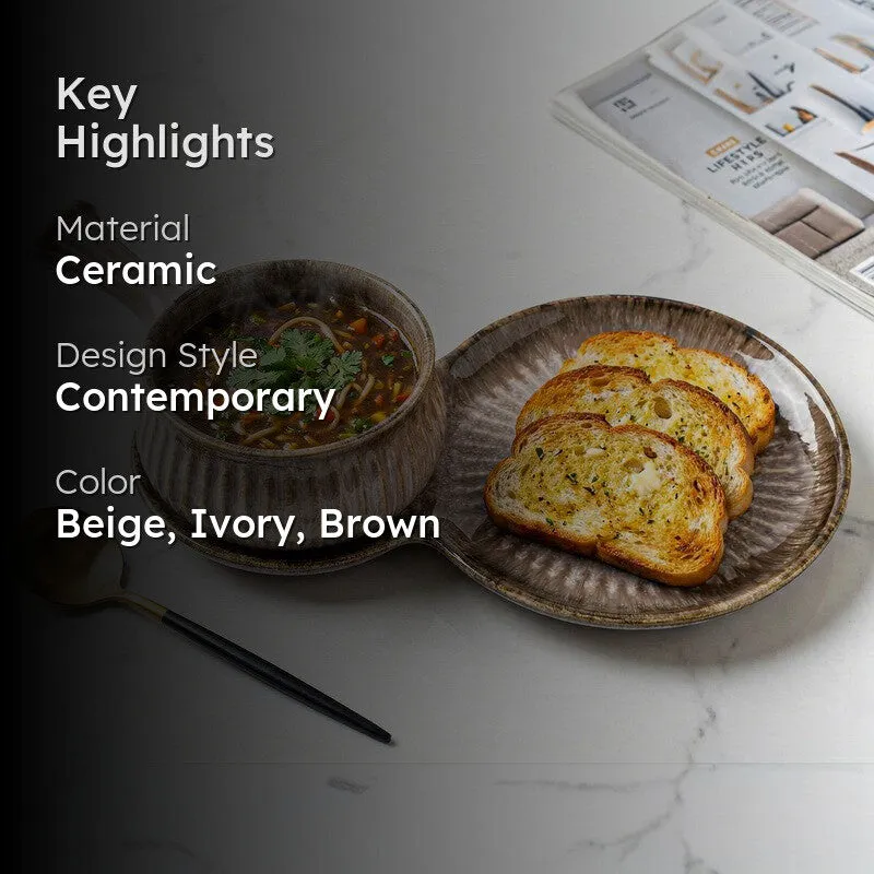 Dineva Ceramic Serving Platter (Beige & Ivory) - Two Piece Set media 2