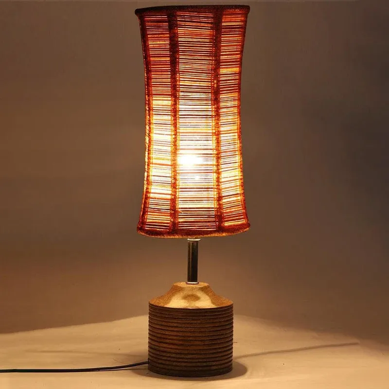 Rustic Bamboo Shade Table Lamp - Beige media 3