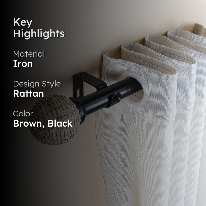 Rattan 1" Single Curtain Rod With Round Finial & Brackets media 2