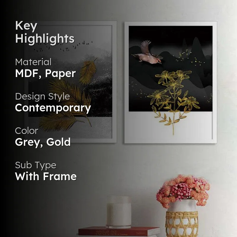Nature Glide Paper Wall Painting With MDF Frame (White) - Set Of Two media 2