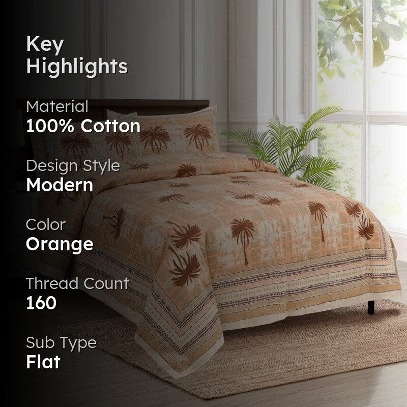 Coco Tree Checkers Cotton Bedsheet (Peach) - 160 TC media 2
