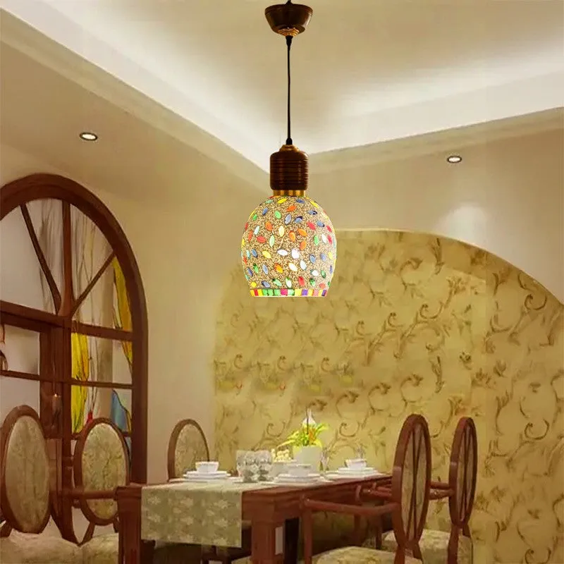 Mosaic Arc Pendant Wooden Ceiling Lamp media 2