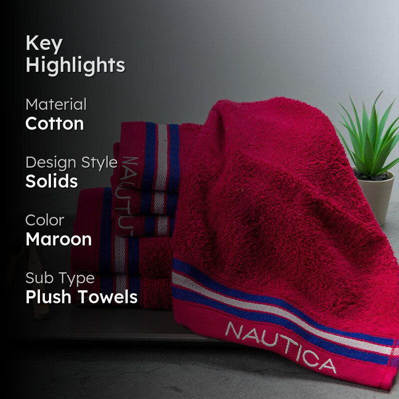 Nautica Dove Down Cotton Towel Set (Burgundy) - Set Of Six media 2