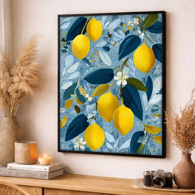 Zestara Lemon Branch Canvas Wall Painting With Black Frame media 3