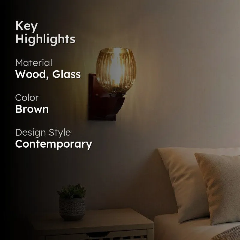 Vintage Glow Wooden Base Glass Wall Lamp media 2
