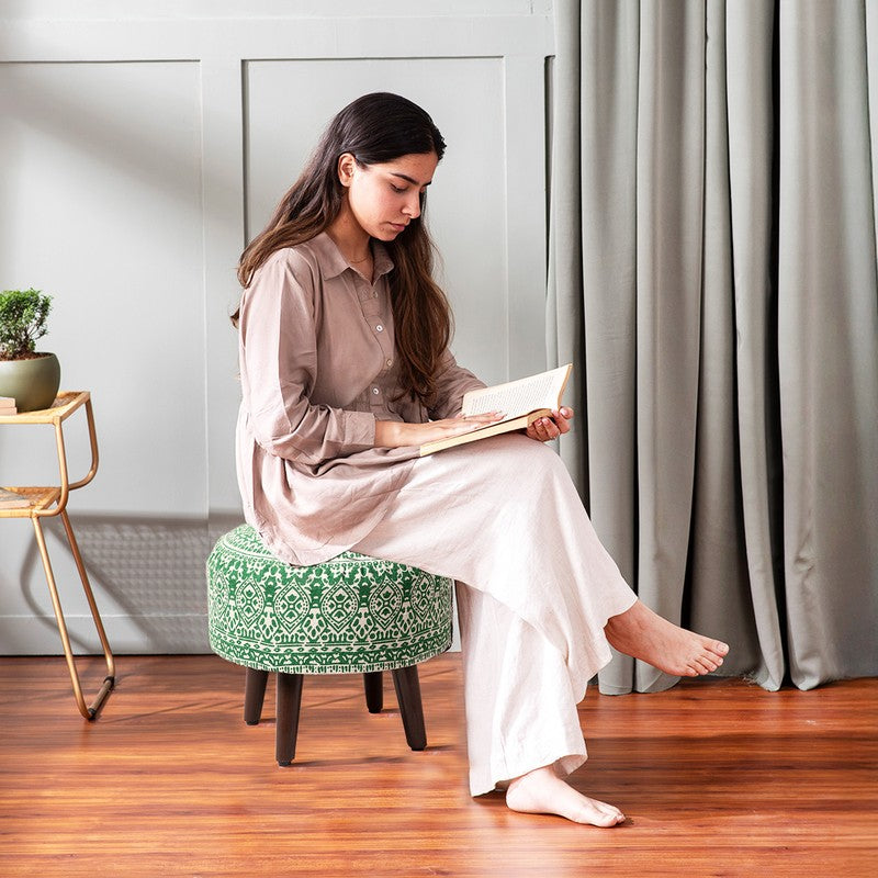 Chenova Cotton Ottoman - Green & White media 4