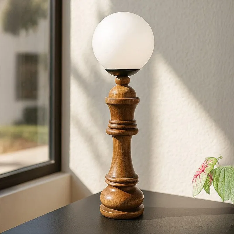 Chess Queen Wooden Table Lamp - Brown,White media 1