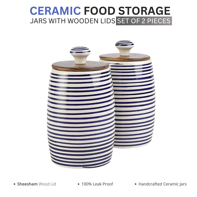 Tiare Curve Ceramic Jar (Blue/350 mL Each) - Set Of Two media 3