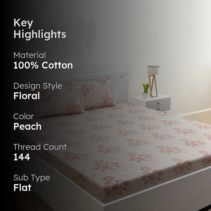 Marigold Fields Cotton Bedsheet (Peach) - 144 TC media 2