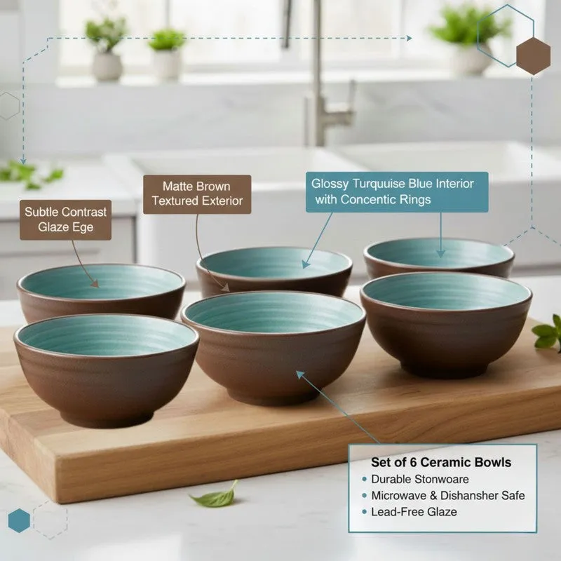 Bowluxe Ceramic Snack Bowls (Green, 180 mL Each) - Set Of Six media 5