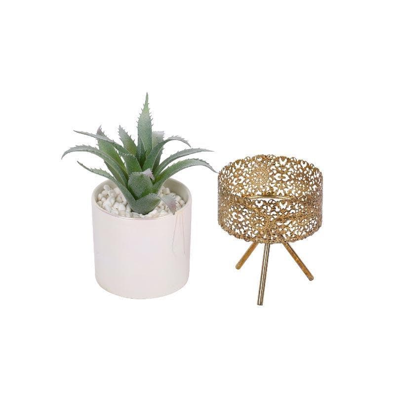 Faux Agave Tequilana In Ceramic Pot With Tripod - 24 cms media 3
