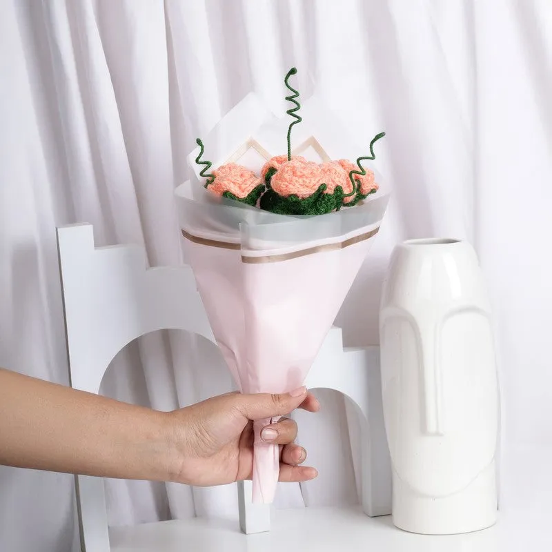 Crochet Handmade Decorative Rose Bouquet (Peach) - Set Of Six media 1