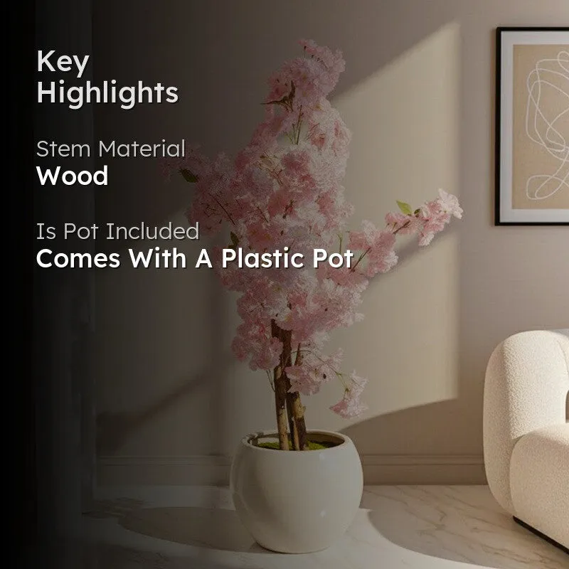 Sakura Cherry Blossom Artificial Plant With Black Plastic Pot media 2
