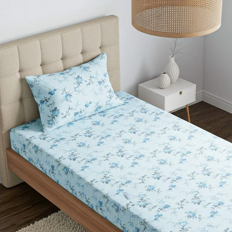 Esmeralda Floral Printed Cotton Bedsheet (Blue) - 180 TC media 3