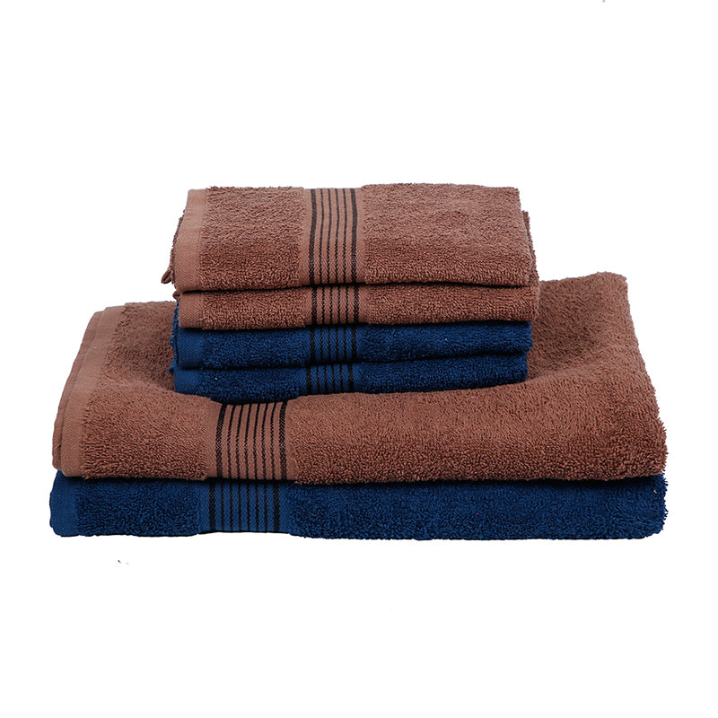 Nuage Cotton Towel Set (Brown  & Navy Blue) - Set Of Six media 3