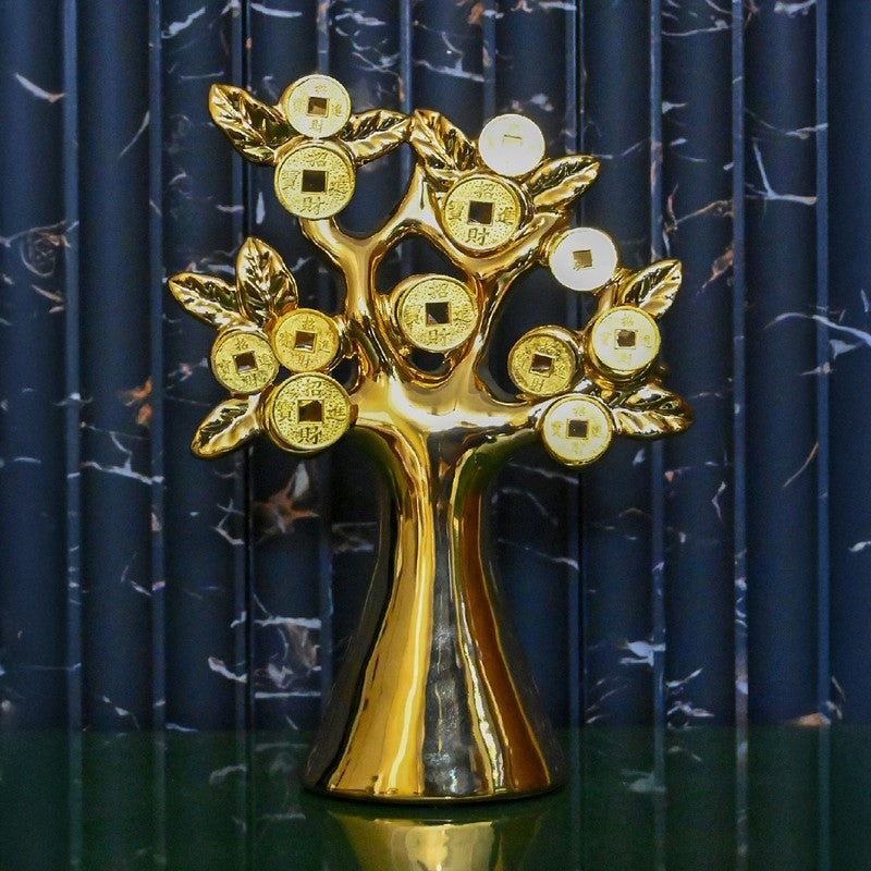 Golden Bloom Decorative Coin Tree Showpiece media 4