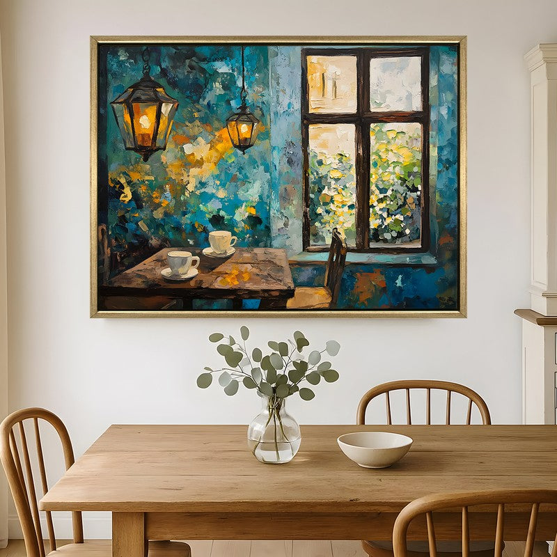 Warm Cafe Canvas Wall Painting With Frame