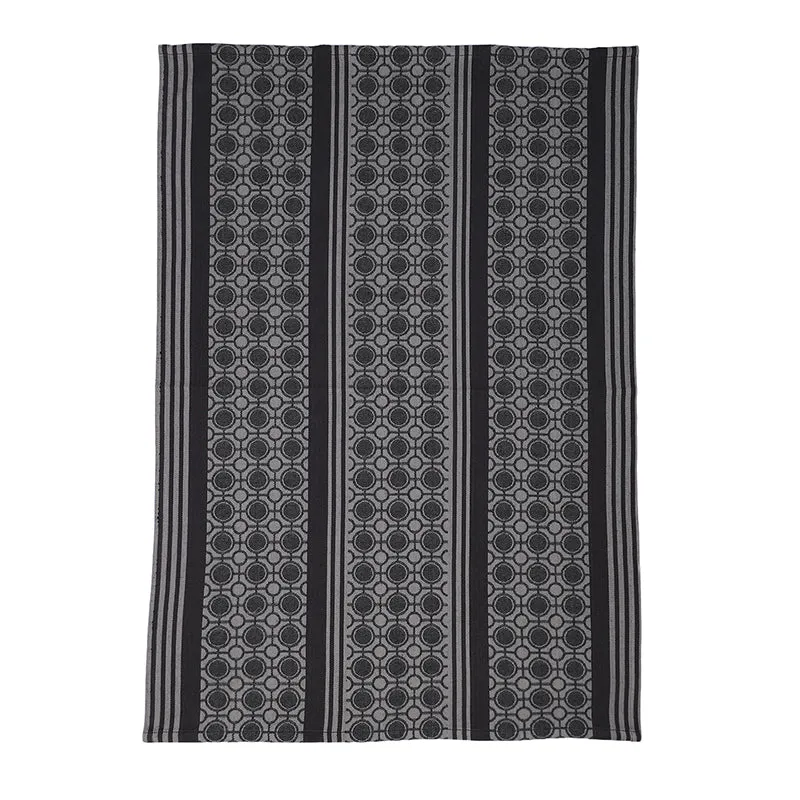 Single black and grey kitchen towel with geometric striped pattern