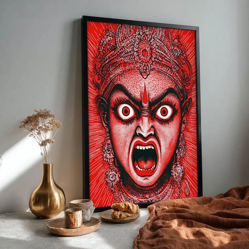 Rudra Mahakali Spiritual Archival Paper Wall Painting With Frame - Black media 4