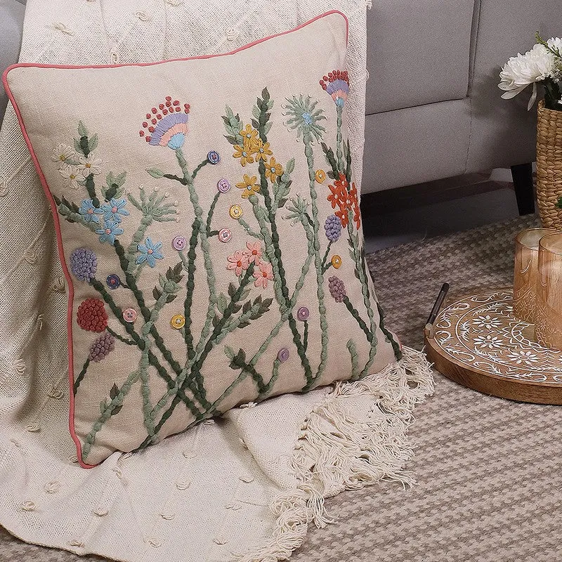 Wild Flora Embroidered Cotton Cushion Cover media 3