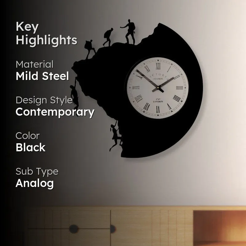Cliffora Steel Analog Wall Clock - Black media 2