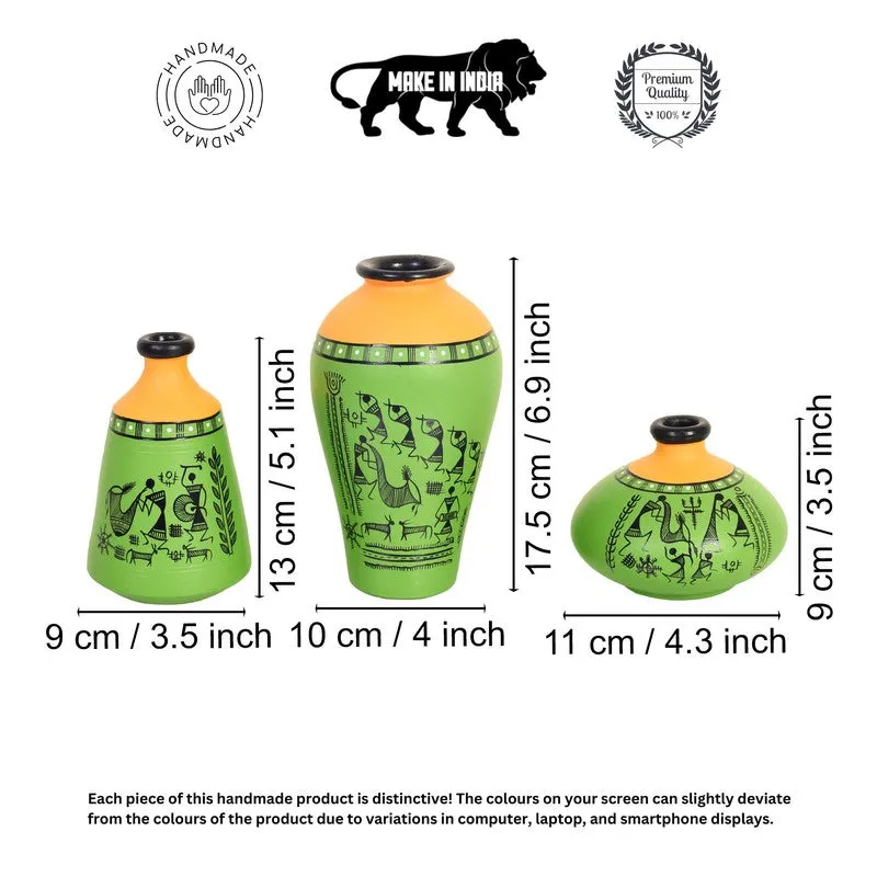 Verdora Green Handpainted Ceramic Vase - Set Of Three media 7