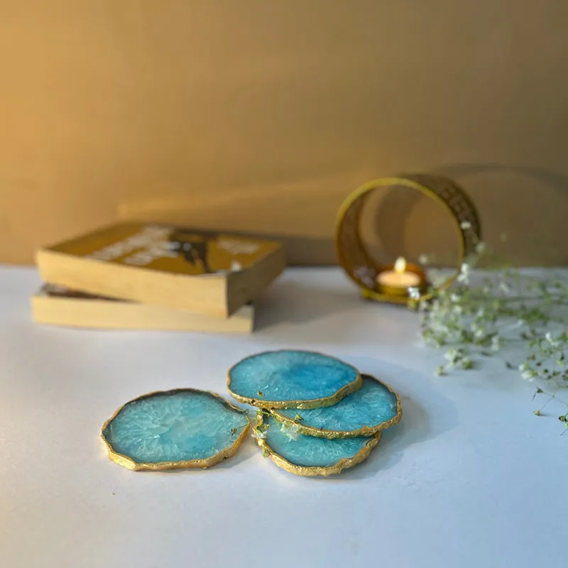 Celeste Handcrafted Crystal Agate Coaster (Turquoise) - Set Of Four media 1