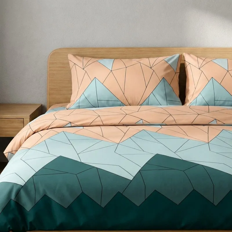 Mosaic Abstract Microfiber Bedsheet (Blue & Peach) - 110 GSM media 4