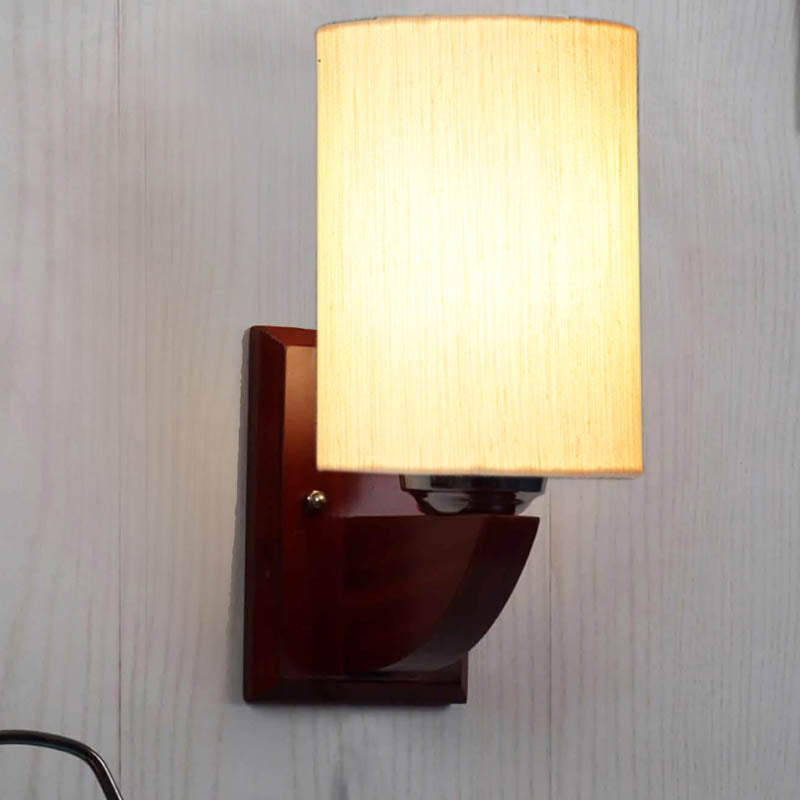 Alabaster Cylindrical Wooden Wall Lamp