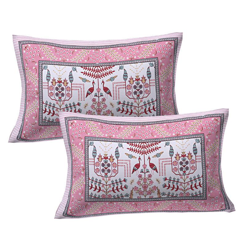 Hara Ethnic Cotton Bedsheet (White,Pink) - 180 TC media 4