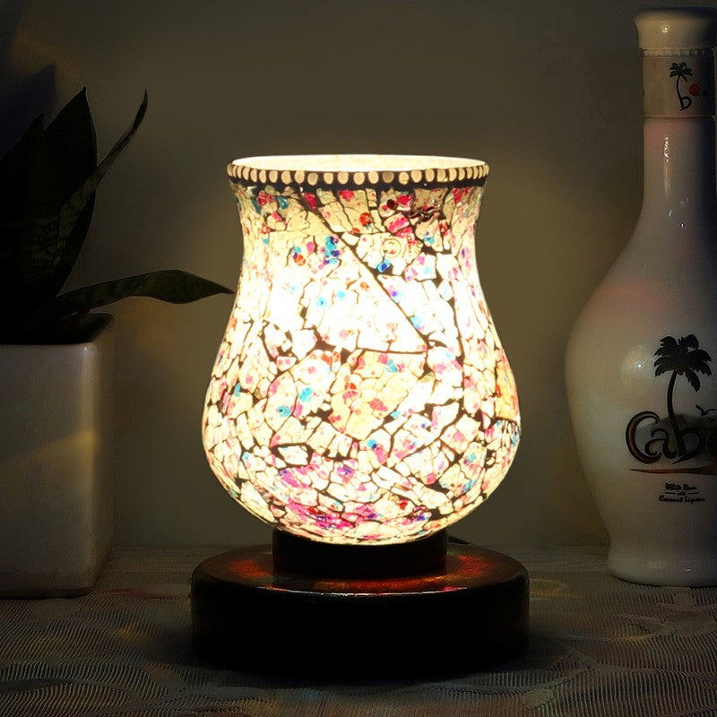 Pristar Mosaic Glass Table Lamp With Wooden Base - Multicolor