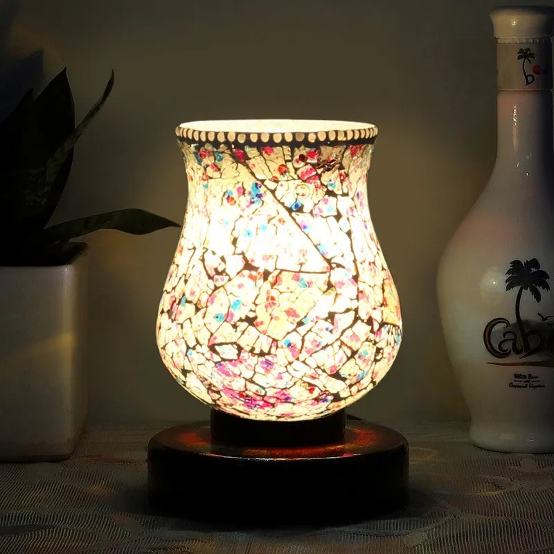 Pristar Mosaic Glass Table Lamp With Wooden Base - Multicolor media 1