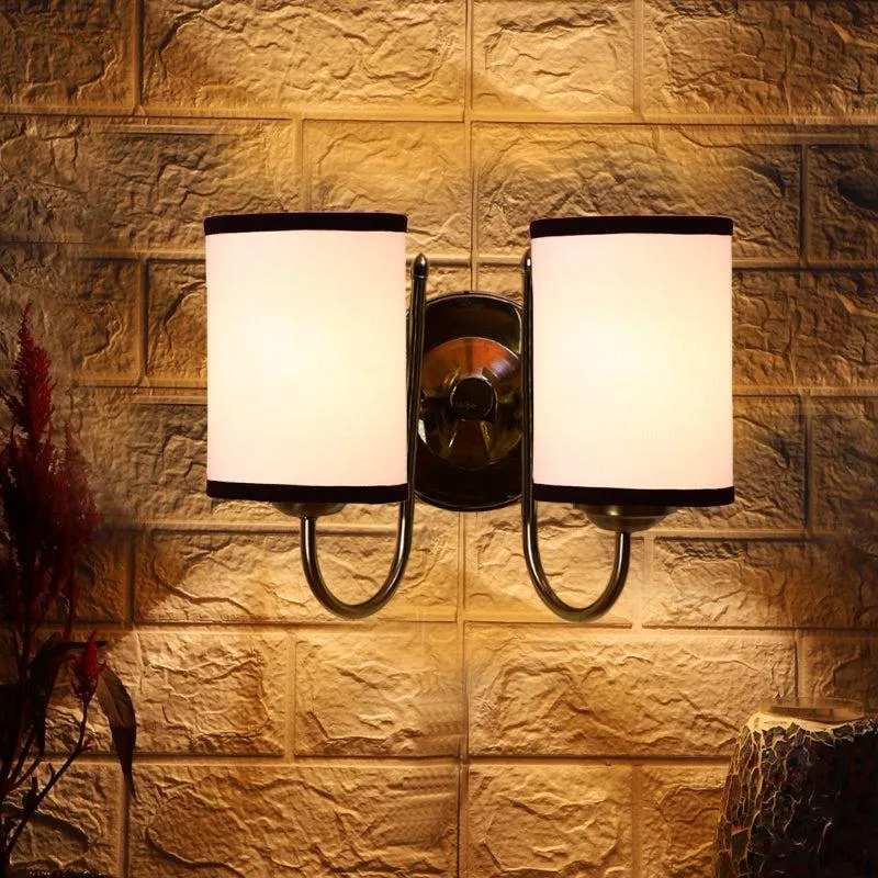 Veda Duo Cylindrical Fabric & Metal Wall Lamp - White & Black media 1