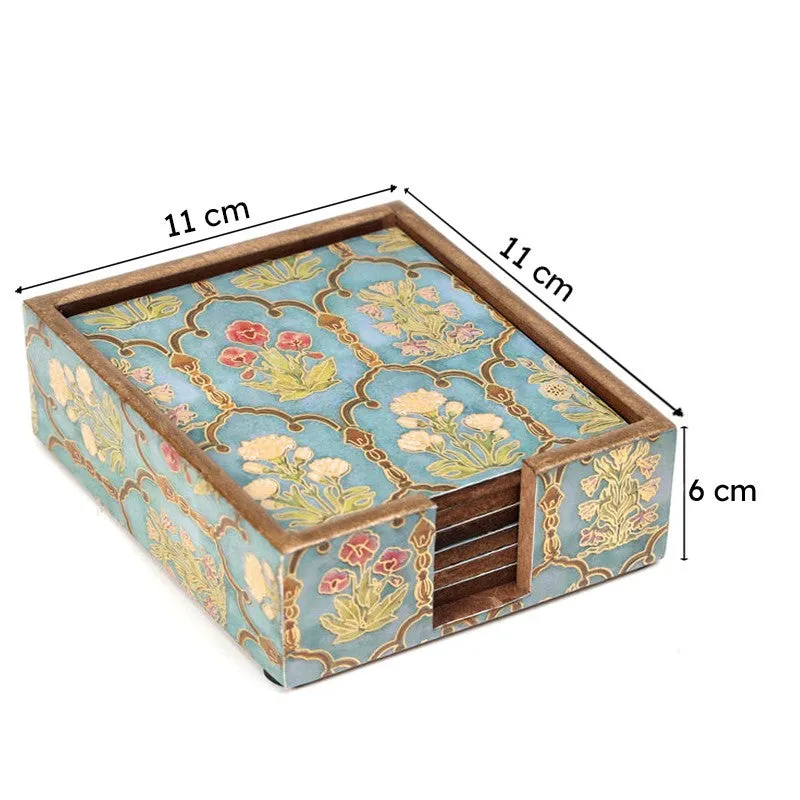 Fleur Jharokha Enamel Coaster With Stand - Seven Piece Set media 9