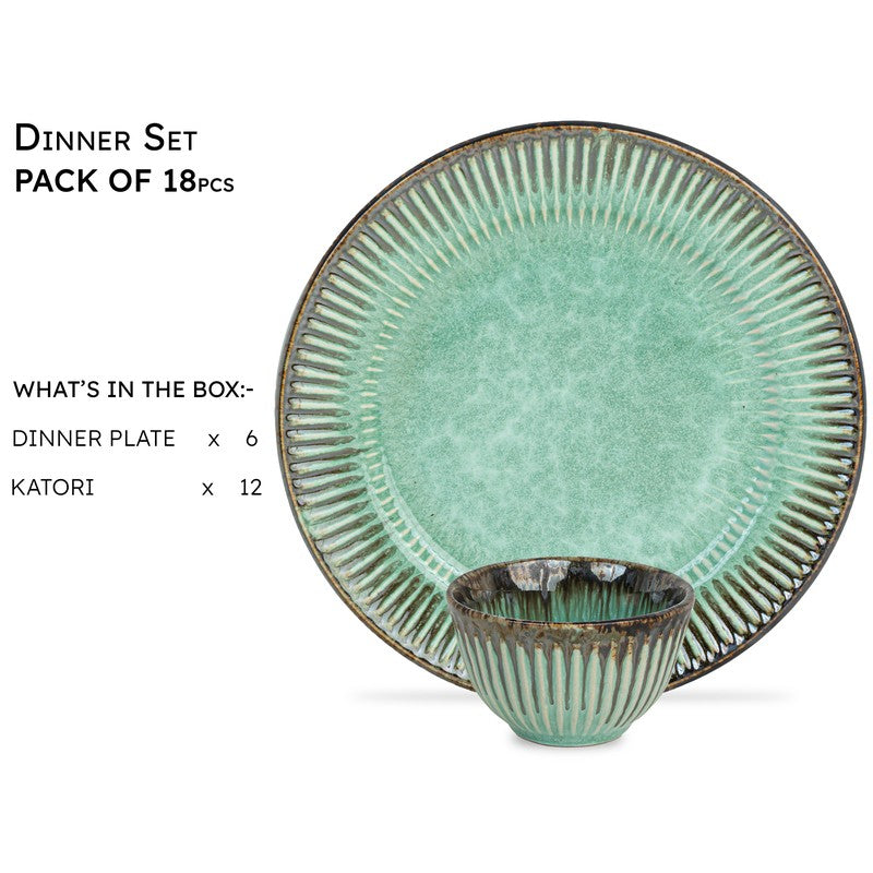 Rustic Green Ceramic Dinner Set - 18 Piece Set media 5