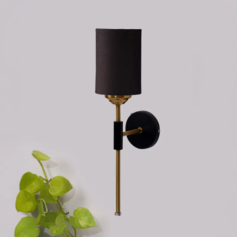 Beryll Cylindrical Steel & Cotton Wall Lamp - Black media 3