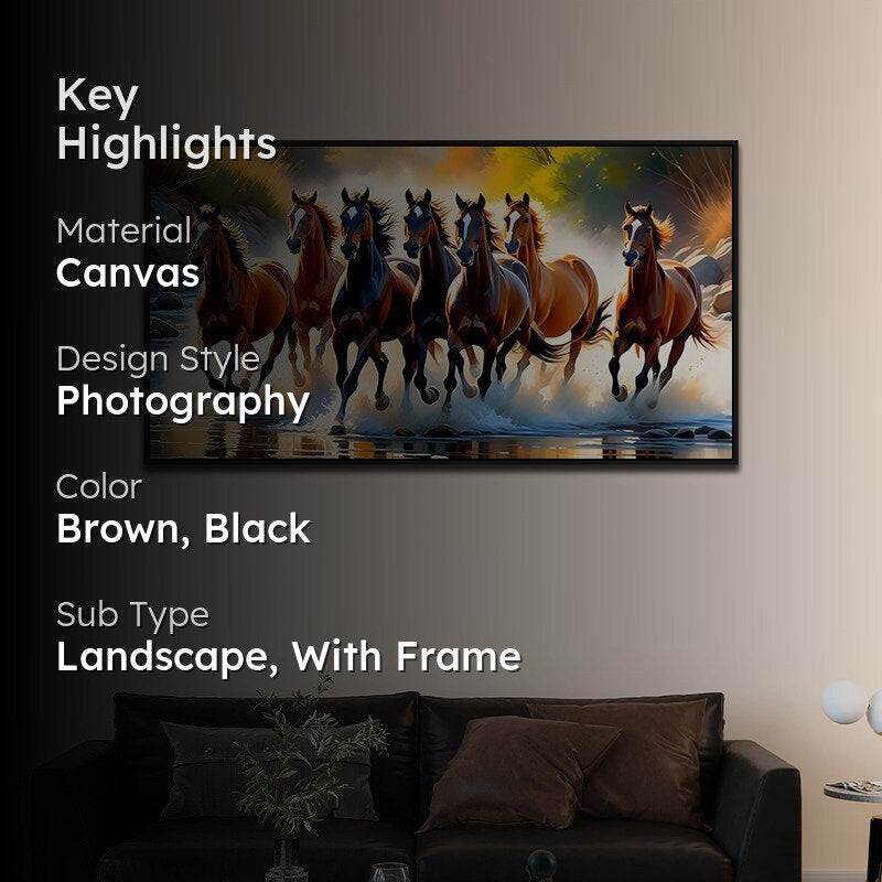 Roan Stallions On Surf Canvas Wall Painting With Frame - Black media 2