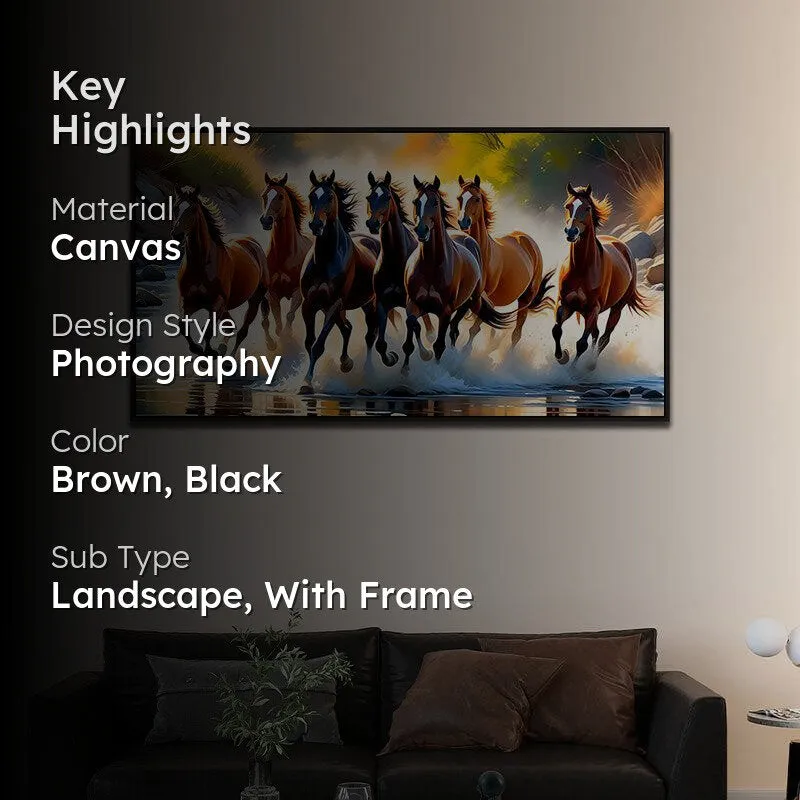 Roan Stallions On Surf Canvas Wall Painting With Frame - Black media 2