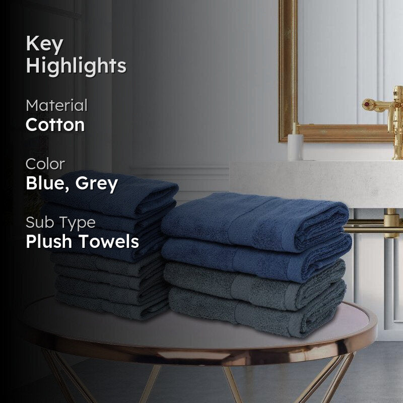 Miorah Hand & Face Towel Combo (Grey & Blue) - Set Of Twelve media 2