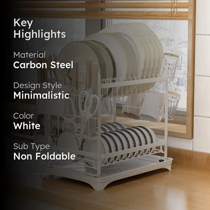 Premium White Double Dish Rack with Drainage - Carbon Steel media 2