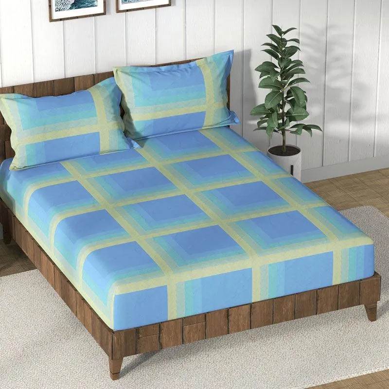 Nautica Thistle Layers Geometric Cotton Bedsheet (Blue) - 160 TC media 1