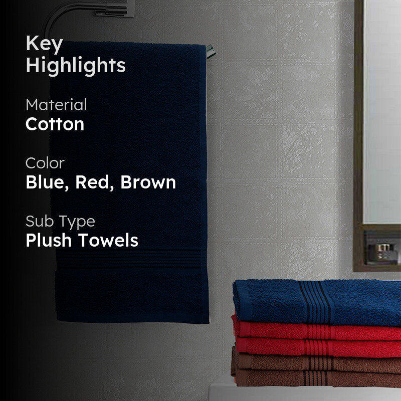 Pluma Cotton Hand & Face Towel (Brown,Blue & Red) - Set Of Six media 2