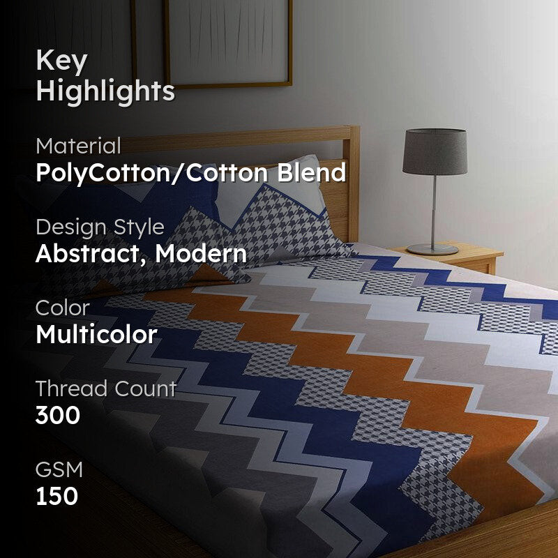 Roscoe Geometric PolyCotton Bedsheet  - 150 GSM media 2