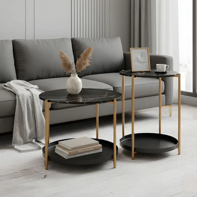 Arvo Hue Center Table (Black & Gold) - Set Of Two media 1