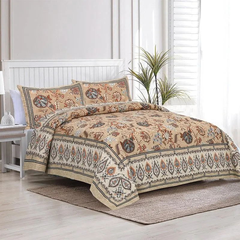 Tribhuna Printed Cotton Bedsheet (Orange) - 160 TC media 1