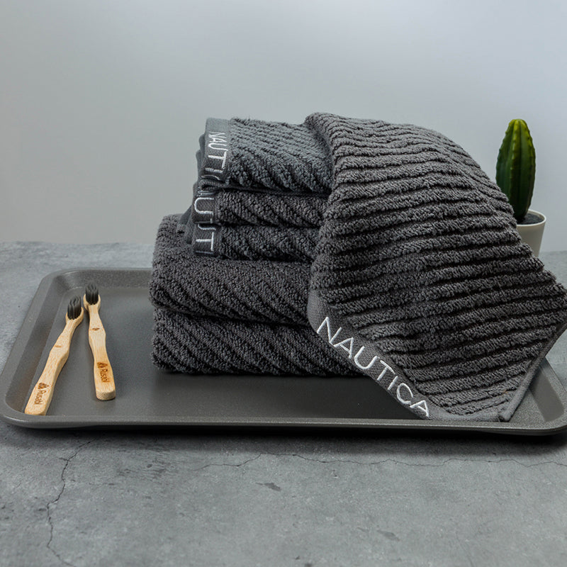 Nautica Riviera Soft Cotton Towel Set (Dark Grey) - Set Of Six media 3