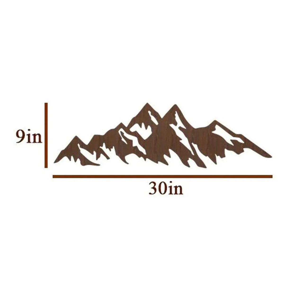 Brown mountain wall accent shown with illustrated size references